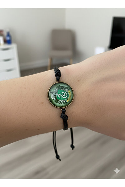 Herşey Nota Harry Potter Hogwarts Slytherin Ayarlanabilir Siyah İpli Bileklik...