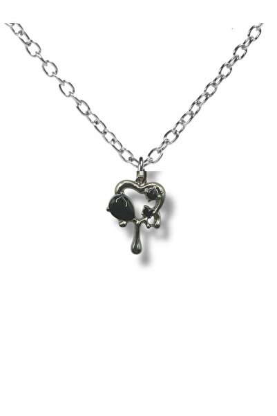 Herşey Nota Black Gothic Heart Lava Figured Unisex Necklace – 60 cm Chain, Re...