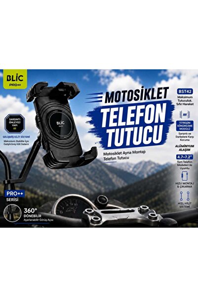 Blic PRO++ BST42 Motosiklet Telefon Tutucu 360° Dönebilen Darbe Sönümleyici A...