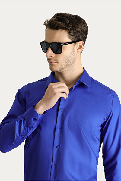 Kiğılı Uzun Kol Slim Fit Dar Kesim Non Iron Saten Pamuklu Gömlek