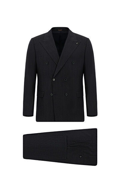 Abdullah Kiğılı 7 Drop Slim Fit Dar Kesim Çizgili Yün Kruvaze Takım Elbise