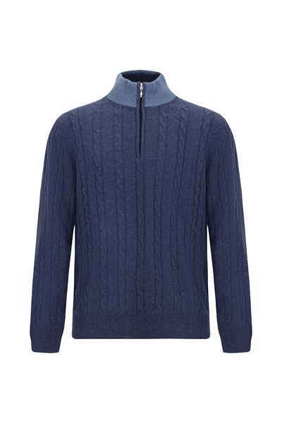 Abdullah Kiğılı Half Turtleneck Regular Fit Patterned Zippered Cashmere Knitw...