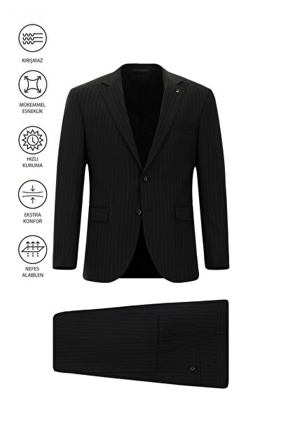 Abdullah Kiğılı 6 Drop Regular Fit Standard Cut Flex Suit with Bag Wool Strip...