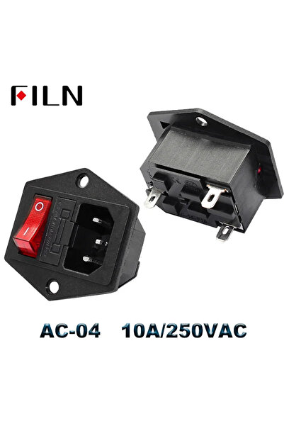 Choice17 AC-04 IEC320 C14 Electrical AC Socket 3 Pin Red LED 250V 10A Fuse Fe...