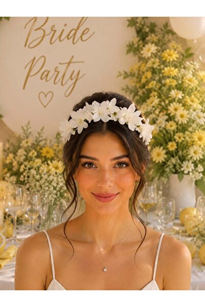 Parti Adresi Bride Duvaklı Taç Bekarlığa Veda Parti Tacı Beyaz Çiçekli