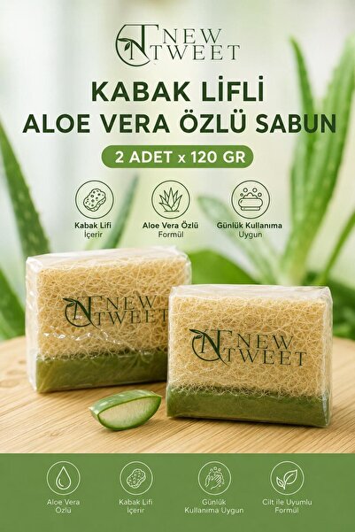 new tweet 2' Adet Kabak lifli Aloe vera özlü Sabun 120gr