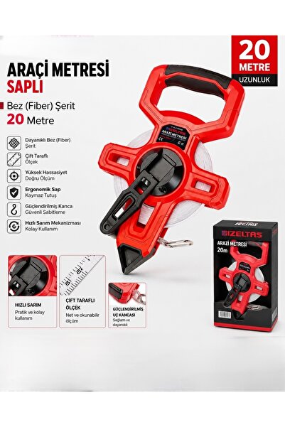 İzeltaş İZL20 Saplı Arazi Şerit Metre 20 Metre Bez Arazi Metresi 20 Metre