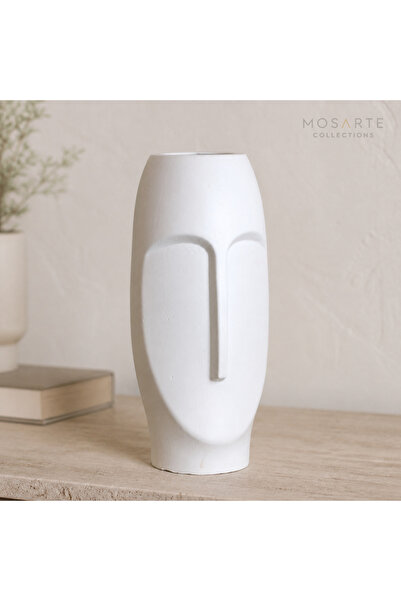 Stoneface Series Minimalist Soyut Yüz Vazo / Heykel – Modern Dekoratif Obje 23 CM - Beyaz Renk