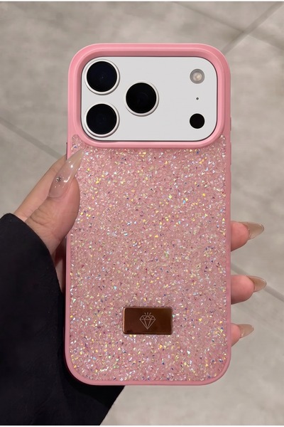 KVK PRİVACY Apple iPhone 17 Pro Max / 18 Pro Max Uyumlu Pembe Taşlı Işıltılı ...