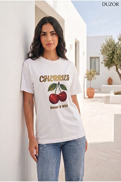 Duzor Tricou damă Cherries Leopard alb