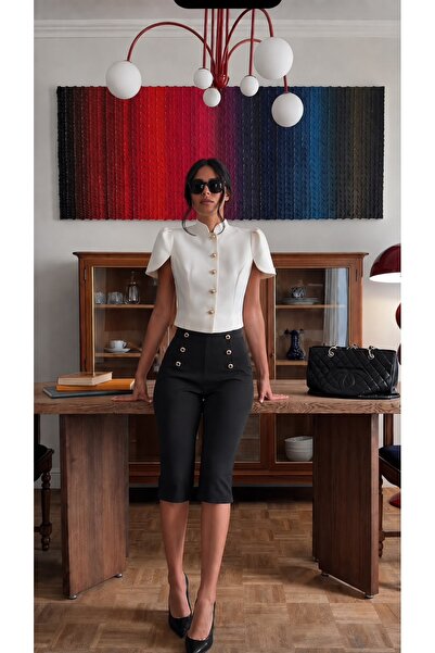 VERYMODA Pantaloni casual cu buzunar L și nasturi decorativi - Negru |   F099...