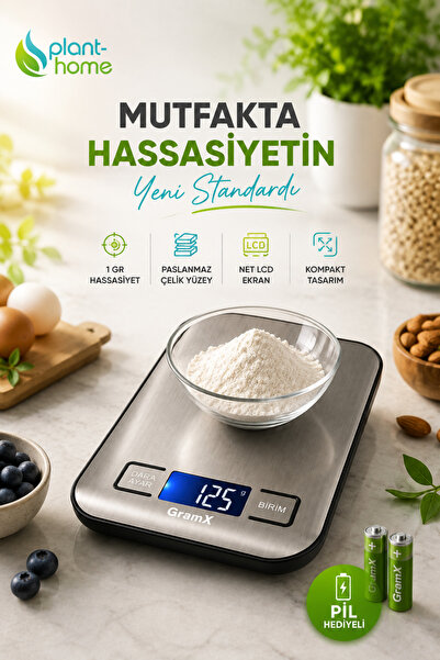 plant-home Hassas Dijital Mutfak Terazisi 5KG | 1 Gr Hassasiyet | Paslanmaz Ç...