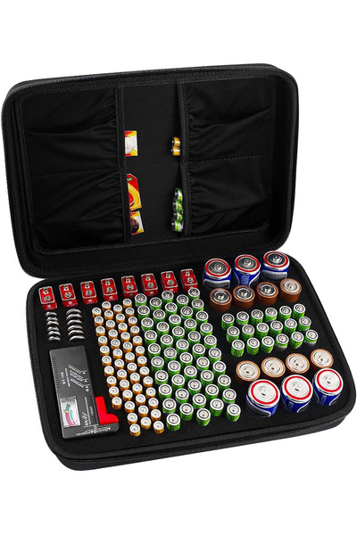 Choice4 All blcak Battery Organizer Case With Tester Holds 150+ AA AAA 9V C D...