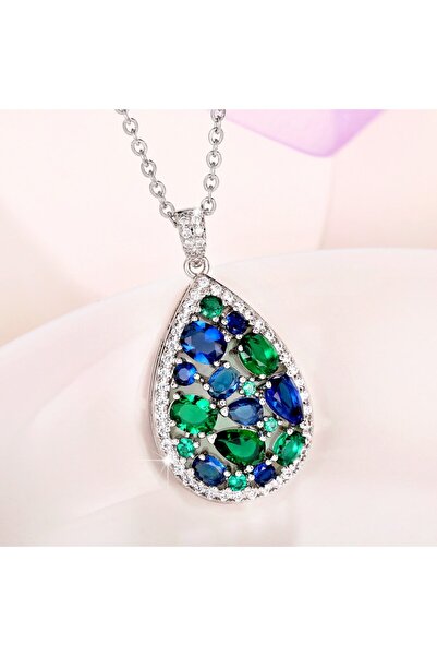Choice XL872 Huitan Colorful Cubic Zirconia Necklace Silver Color Pear Shape ...