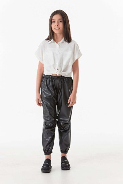 Fulla Moda Παντελόνι Jogger Girl με ελαστική μέση από συνθετικό δέρμα