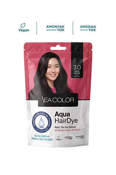 Sea Color Aqua Hair Dye Suyla Aktifleşen Toz Saç Boyası 3.0 Koyu Kahve