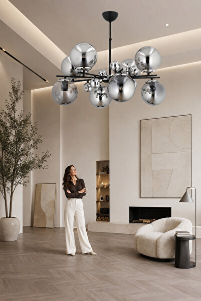 ESSLİGHT MELİSA 8 Lİ AVİZE FÜME CAMLI MODERN DEKORATİF AYDINLATMA
