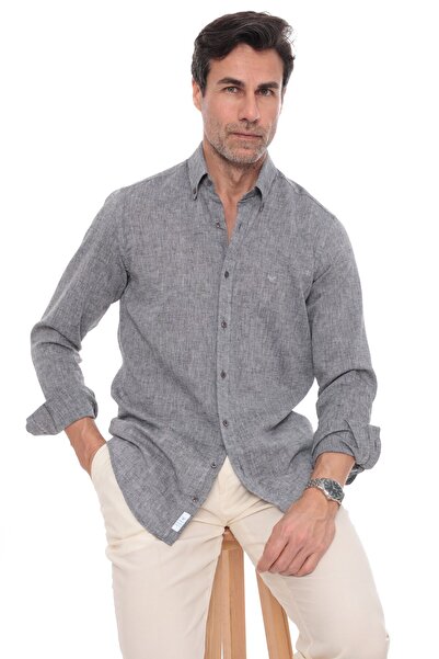 Fitmens Slim Fit Uzun Kol Yaka Düğmeli Nefes Alan Keten Hediye Kutulu Erkek G...