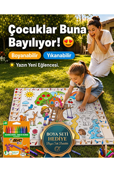 Nizal Home Eğitici Yıkanabilir Tekrar Boyanabilir Çocuk Odası Oyun Matı Boyam...