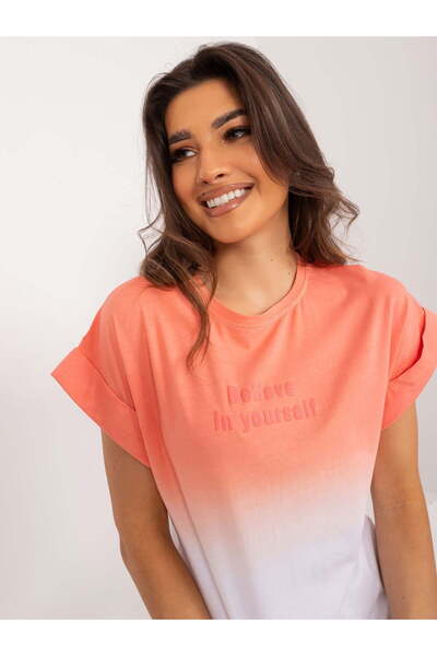 TRENDY.İNG Tricou din bumbac portocaliu ombre cu inscriptie