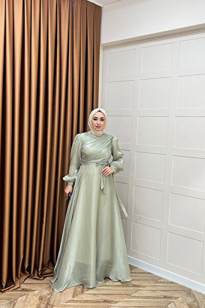 Stilife Βραδινό φόρεμα με ντραπέ στο στήθος, πράσινο