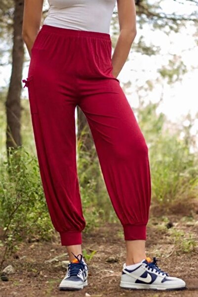 Azıcık Akıllı Γυναικείο κόκκινο παντελόνι Ayrobin με ελαστική μέση και ελαστι...