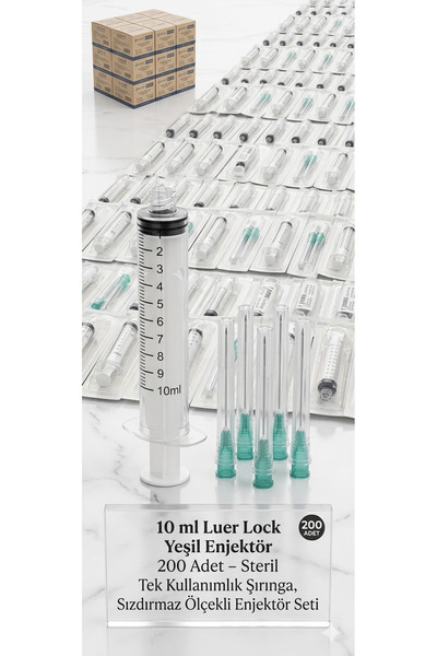 Berika 10 ml Luer Lock Yeşil Enjektör 200 Adet – Steril Tek Kullanımlık Şırın...