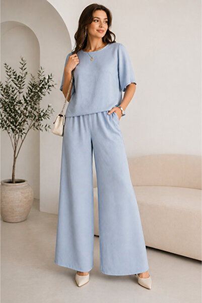 Diva Exclusive Fashion Compleu damă lejer bleu pastel – set elegant cu pantal...