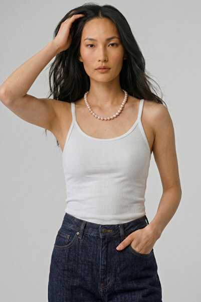 SMILE Aelia White 100% Cotton Thin Strap Tank Top