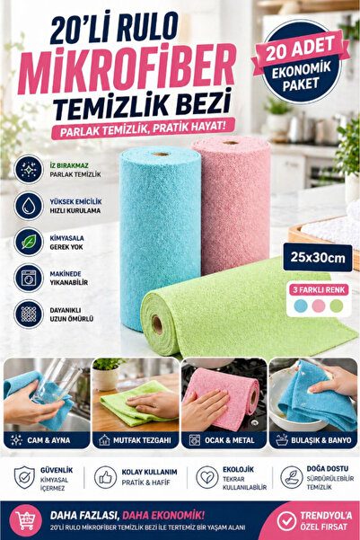 TUMU LIFE 20'li Rulo Mikrofiber Temizlik Bezi 25X30 Cm