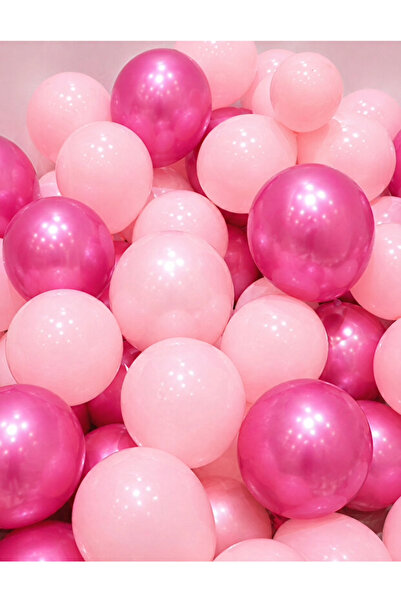Parti Zamanı Metalik Koyu Pembe ve Soft pembe Renk Balon Seti