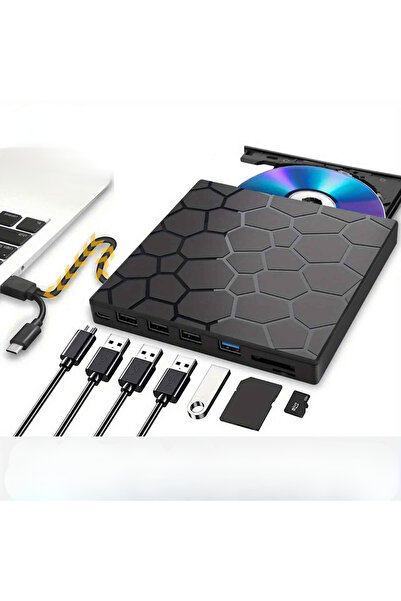 TechTic 8’si 1 Arada Harici CD DVD Yazıcı USB 3.0 Type-C – Çoklu USB Hub, SD/...