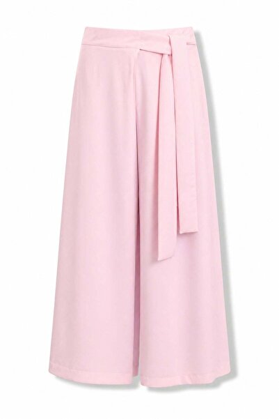 5in1Canpolat Ροζ παντελόνι με πιέτες και ζώνη 8359