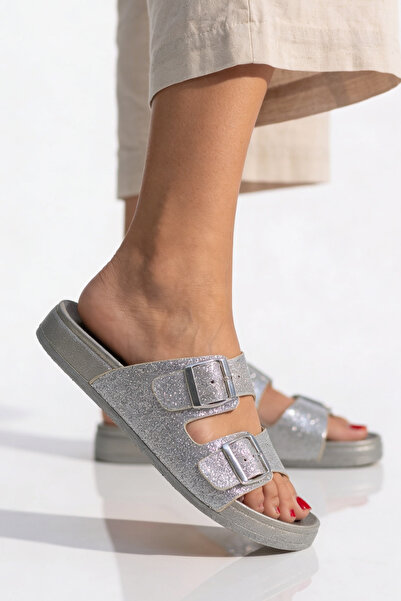 Step Stones Women's Silvery Soft Double Buckle Orthopedic Slippers |   Non-Sl...