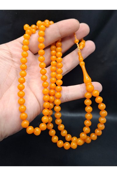 Han Ticarethane Orange Color Faceted Globe Cut 99 Powdered Amber Prayer Beads