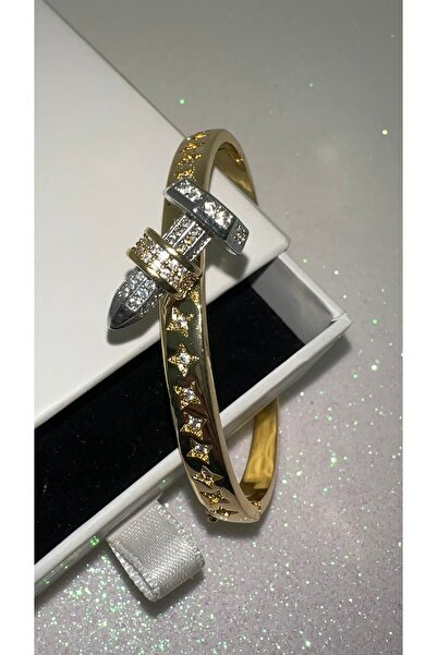 GLARE JEWELRY CO سوار من الفولاذ المقاوم للصدأ بتصميم فاخر مطلي بالذهب على شك...
