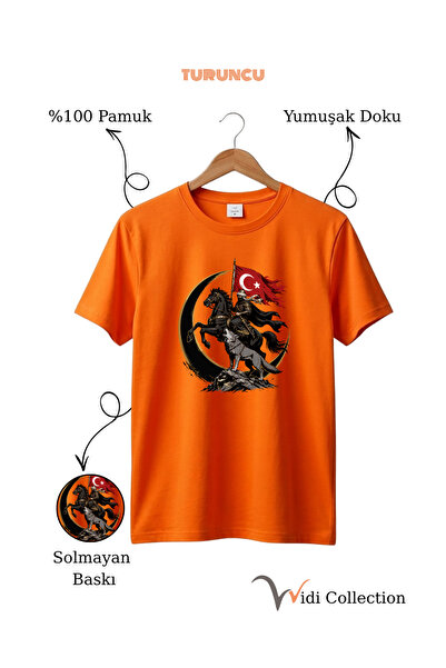 WİDİ 100% Cotton Regular Fit Unisex T-Shirt with Turkish Flag, Horse Warrior,...