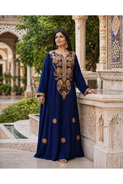 Fabienne Women's Cotton Modest Dress Free Size Long Maxi Dress Embroidered Ab...