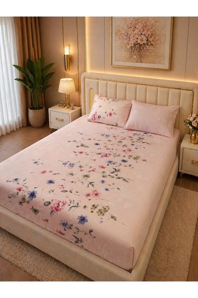 Hanzade Σετ σεντόνια με ελαστική εφαρμογή και σχέδιο, με προστατευτικό στρώμα...