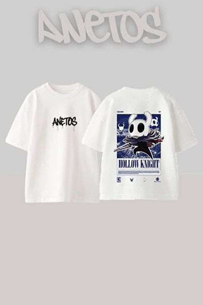 Anetos Μπλουζάκι Hollow Knight με στάμπα στην πλάτη, βαμβακερό, λευκό, oversized