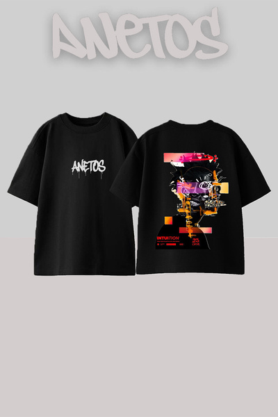Anetos Αφηρημένο σχέδιο πορτρέτου με στάμπα στην πλάτη, βαμβακερό μαύρο μπλου...