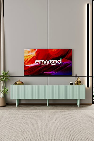 enwood Capella TV Ünitesi Mint Yeşili MDF 4 kapaklı 160 cm ayaklı