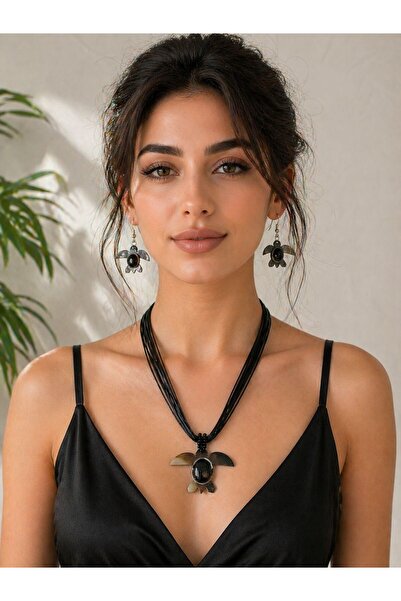 jasmina store Bohem doğal taş kaplumbağa figürlü kolye küpe seti