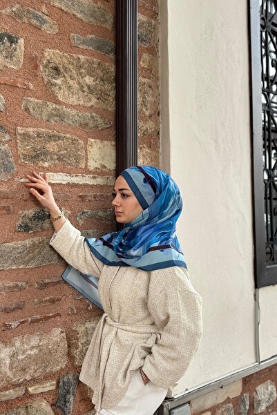 Firuze scarf شال ناعم باللون الفيروزي بنمط فرشاة