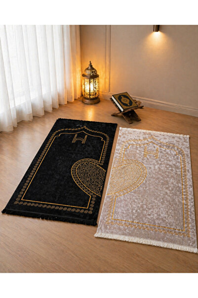 Hig Store Kalpli Çift Seccade Seti Gelin Damat Çeyizlik Şık Tasarım 80x120 cm