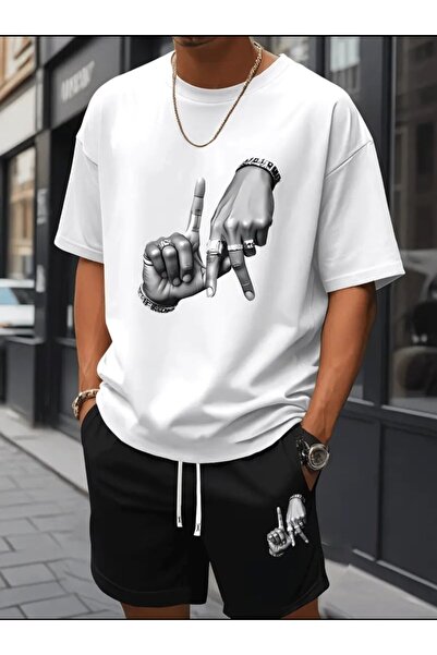 ELAN WEAR - Men's Printed Cotton T-Shirt and Shorts 2-Piece Set Oversize - Fi...