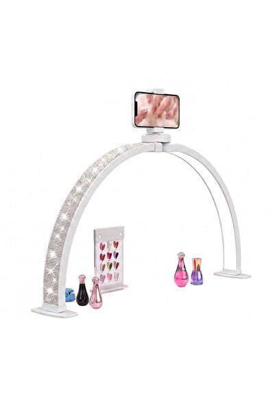 trled F-700A 70CM Pembe Elmas Taşlı Beyaz Katlanabilir Masaüstü Manikür Ve Pr...