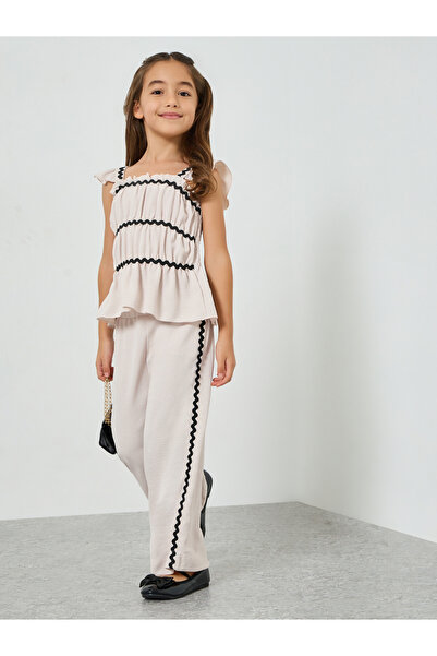 Styli Girls Zig Zag Lace Detail Shirred Top and Pants Set