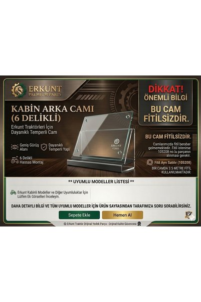 ERKUNT TRAKTÖR KABİN ARKA CAMI (6 DELİKLİ)