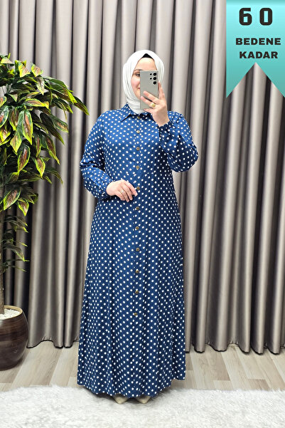 Elmas Tesettür Women's Islamic Clothing Plus Size Polka Dot Shirt Dress